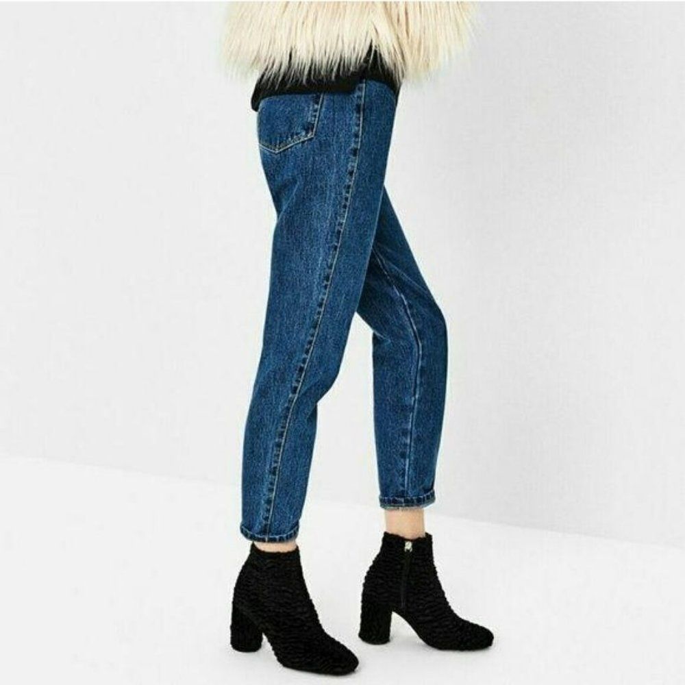 Zara Faux Fur Ankle Chunky Heeled Ankle Booties 6 6.5 - Picture 1 of 8